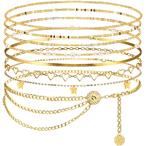 JenPen 8 Pcs Belly Chain Adjustable Waist Chain Summer Beach Bikini Waist Body Beads for Women Adults Multilayer - style: Charming Style