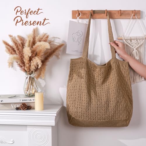 EIMMBD Crochet Bags for Women Beach Totes Bags Aesthetic Summer Tote Shoulder Hippie Bag Knit Bag - color: Large Brown-b