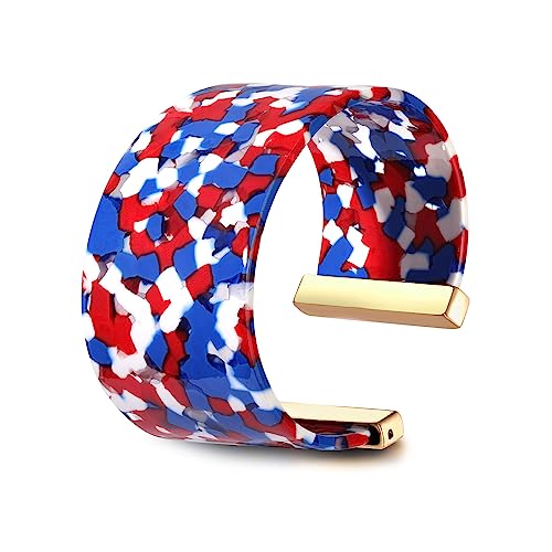 FAERLIIRY Cuff Bracelet for Women Acrylic Resin Bracelets Statement Bangle Bracelet Adjustable Bracelet Wide Chunky Bracelets for Women - color: Red White Blue
