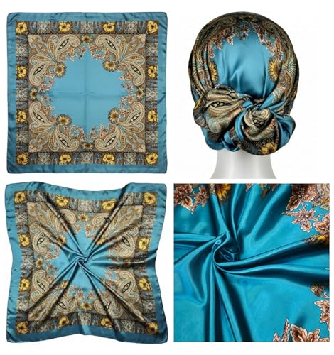 4 Pc Set Large 35 x 35 inches Satin Square Scarves Neck Hair Head Scarf Bundle - color: Set B