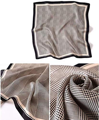 ANDANTINO 100% Mulberry Silk Square Scarf for Hair-25.6" X25.6'' Women Men Natural Silk Neckerchief Digital Printed Headscarf - color: Earth Tone-check