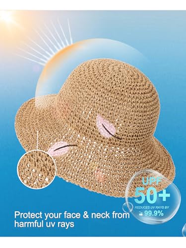 LA CARRIE Womens Sun Hat Floppy Packable Wide Brim UV Protection UPF 50+ Straw Hat with Embroidery for Summer Beach - color: Khaki
