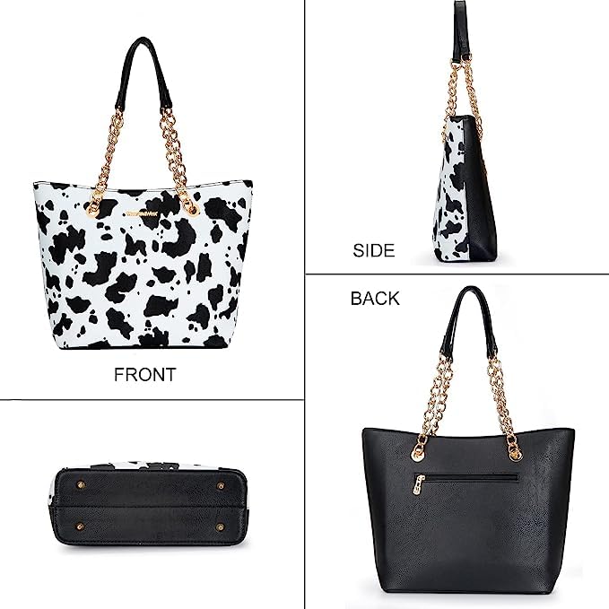 Montana West Tote Bag for Women Chain Top-handle Handbags - color: Cow