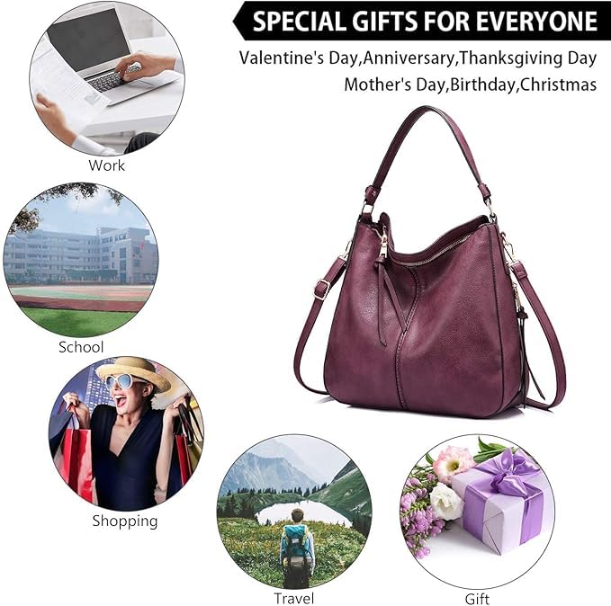 Realer Hobo Crossbody Bags for Women Designer Faux Leather Hobo Handbags Retro Large Size Shoulder Bag Bucket Purse - color: Dark Red Brown, size: Medium-12.4 inch