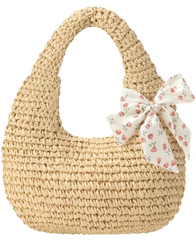 fauson Beach Bags for Women - Handmade Straw Clutch Purses for Women Handbag Zip Closure Tote Bag Lightweight - color: Beige