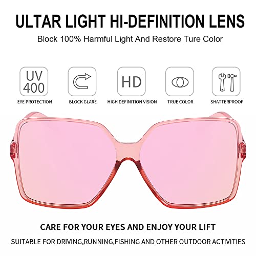 Dollger Oversized Square Sunglasses for Women Big Large Wide Fashion Shades for Men UV Protection Unisex - color: I:mirrored Pink