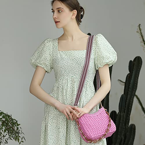Herald Small Summer Crossbody Bags for Women, Beach Handmade Straw Woven Pocketbooks Handbag Shoulder Purse - color: Pink