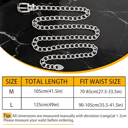 Gold Chain Belt For Women Adjustable Waist Belt Fashion Metal Dress Belts For Jeans Dresses Body Link Waist Chain - size: XL: Fits waist 35.5-41.5 inches, style: Silver