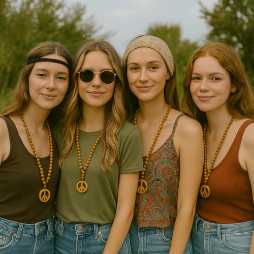 SANAD Peace Sign Necklace Olive Wood – Handmade Hippie Jewelry from Jerusalem – 60s 70s Costume Accessory – Lightweight Retro Pendant for Men & Women