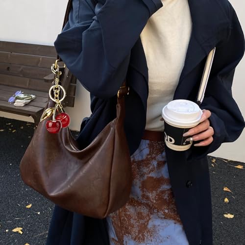 Hobo Bags for Women Leather,Foldable Slouchy Shoulder Purse Crossbody Handbag,Soft Vegan Brown Tote Casual Everyday Handbags - color: Wy22 Upgraded Dark Brown