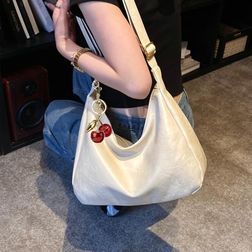 Hobo Bags for Women Leather,Foldable Slouchy Shoulder Purse Crossbody Handbag,Soft Vegan Brown Tote Casual Everyday Handbags - color: Wy22 Upgraded White