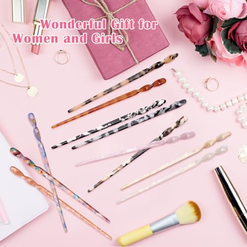 12P Acetate Hair Sticks Set, Coldairsoap 12 Colors Tortoise Shell Hair Pins Straight Chopsticks Vintage French Hair Forks for Women (12P)