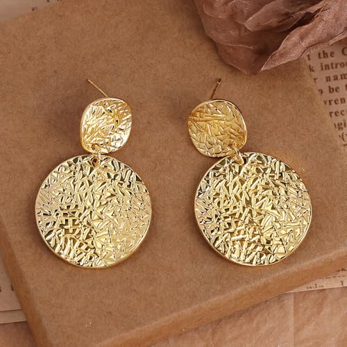 Gold Statement Earrings For Women 18K Gold Plated Sectored Flower Leaf Shell Angel Wing Earring Large Stud Earrings Hypoallergenic Stud - color: Geometric round earring