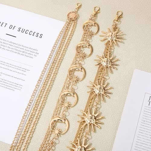 3Pcs Layered Waist Chains for Women Gold Multilayer Metal Adjustable Fashion Accessories Dress Hip Chain Belt - style: Boho Gold Sunflower