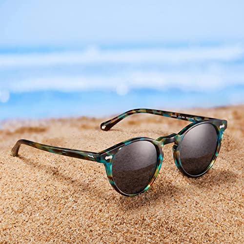 CARFIA Polarized Sunglasses for Women: Acetate Frame, Small/Medium Size, UV400 Protection - Anti Glare CA5288 - color: 4. Flower Frame Grey Lens