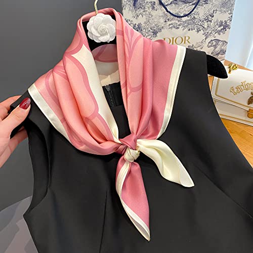 FEIBOON 100% Pure Mulberry Silk Scarfs 26"x26" Square Scarf Women Neckerchief Headscarf hair scarf bandana Gift Packed - color: Pink+ White