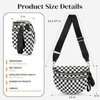 Spacious Nylon Checkered Crossbody Bum Bag for Women, Fashion Checkerboard Fanny Pack Purse with Anti-theft Pocket, Adjustable Wider Strap Wasit Bag (Black-White) - color: black-white