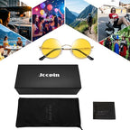 Joopin Retro Small Round Sunglasses Hippie Circle Sun Glasses Polarized UV400 Protection Metal Shades for Men Women - color: Golden Frame Yellow Change Red Lens