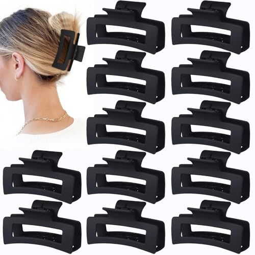 Sisiaipu 3.5 Inch Medium Hair Claw Clips 12 Pcs Square Claw for Thick and Thin Hair Rectangular Rectangle Hair Clips Jaw Clips Bulk Hair Accessories for women and Girls (Black) - color: Black