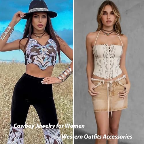 Harry and Henry Boho Necklaces for Women Western Jewelry Suede Choker Long Layered Necklaces Cowgirl Necklace Country Concert Jewelry for Women - color: D:Boho Choker Necklace