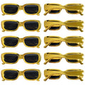 10 Pack Neon/Black Rectangle Sunglasses Bulk for Women Men Retro Trendy Small Rectangle Glasses Party Favors - color: Metallic Gold