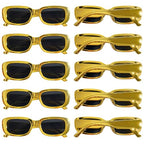 10 Pack Neon/Black Rectangle Sunglasses Bulk for Women Men Retro Trendy Small Rectangle Glasses Party Favors - color: Metallic Gold