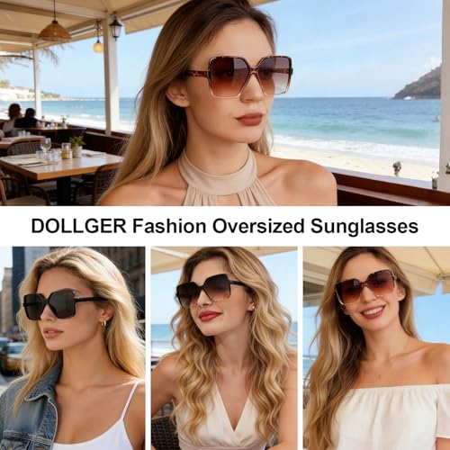 Dollger Oversized Square Sunglasses for Women Big Large Wide Fashion Shades for Men UV Protection Unisex - color: Black and Tortoise Brown and Tortoise Black