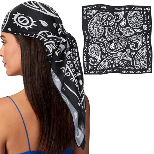 AWAYTR 35” Silk Scarf for Women Large Head Scarf Square Hair Scarf Satin Hair Bandana Printed Silk Sleeping Head Wrap - color: Big Cashew(black)