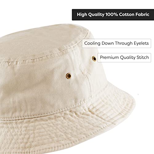 Cotton Bucket Hat Packable Sun Hat – Unisex Summer Travel Beach Fisherman Hat for Men Women Outdoor Fishing Hiking - color: Putty, size: Small-Medium