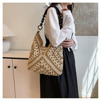 OANEXX Summer Straw Hobo Bags for Women Boho Woven Mesh Beach Tote Bag Large Capacity Crochet Vacation Shoulder Handbag - color: Deep Khaki