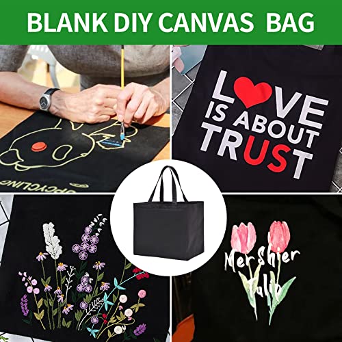 Heavy Duty Canvas Reusable Grocery Bags - 8.3 Gal Foldable Large Tote with Handles, Holds 60 lbs & Washable Eco-friendly Bags with 5 Pockets - color: [A2] Black, size: 1 Pack