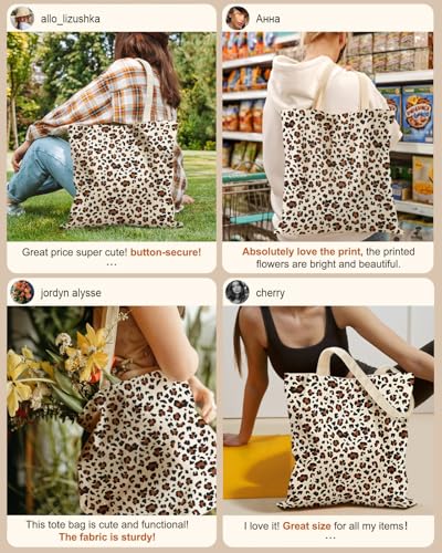 Miss Adola Canvas Tote Bag with Zipper – Cute Canvas Bags for Women Aesthetic Design Reusable Totes for Shopping Work Travel - style: Leopard Print