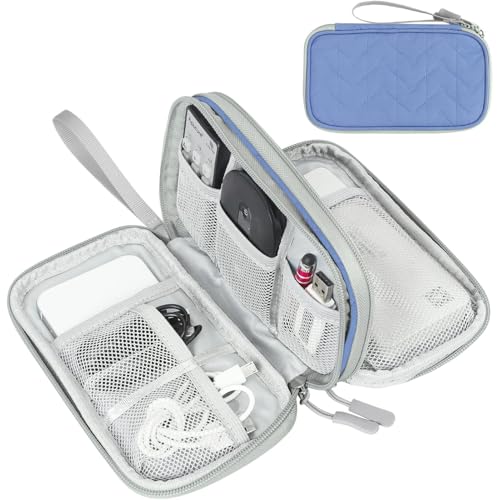 FYY Travel Cable Organizer Pouch Electronic Accessories Carry Case Portable Waterproof Double Layers All-in-One Storage Bag for Cord, Charger, Phone, Pattern Blue - color: Blue-Pattern, style: Small