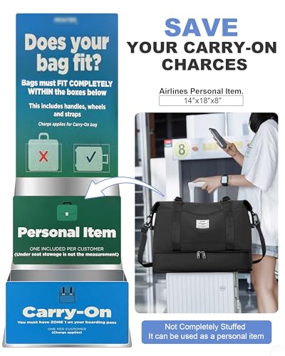 Travel Duffel Bag, 18x14x8 Inches Travel Bag Spirit with Shoes Compartment, Weekender Overnight Bag for Women with Trolley Sleeve, Carry On Bag for Airplanes Sport Tote Gym Bag Black - color: H-Black, size: Large