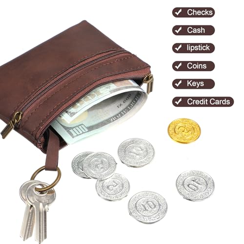 1 Pc Leather Change Purse For Women, Small Wallet With Zipper Mini Coin Purse Wallets, Brown Wallet Card Holder For Women Men
