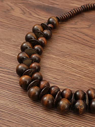 COLORFUL BLING Natural Chunky Wooden Beads Statement Necklace Boho African Tribal Collar Choker Bib Necklace Hippie Vacation Jewelry for Unisex Men Women - color: double dark