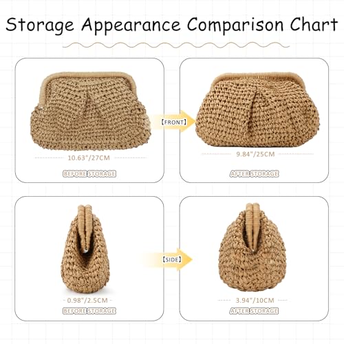 Emprier Straw Clutch Purses for Women Cloud Dumpling Pouch Straw Crossbody Shoulder Handbag Summer Beach Woven Bag - color: Khaki