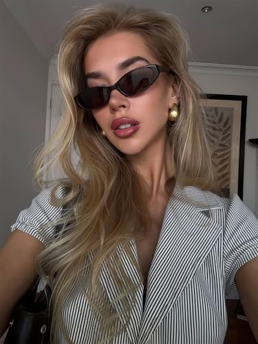 GUVIVI Retro Oval Sunglasses for Women 2026 90s Small Chic Cat Eye Sun Glasses Sunnies Lightweight Shades - color: Black Frame - Black Lens