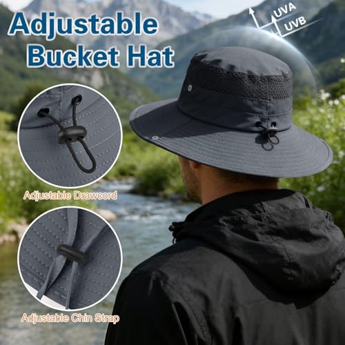 Sun Hat for Men Women UV Protection Wide Brim Fishing Hats Breathable UPF 50+ Boonie Bucket Hats Beach Safari Hiking Garden - color: 1 Pack Darkgrey