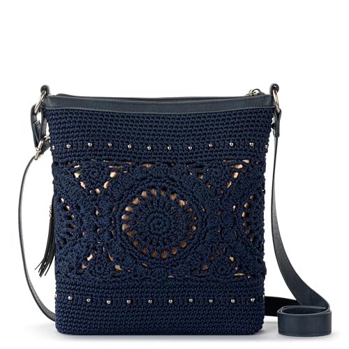 The Sak Lucia Crossbody Bag in Crochet, Convertible Purse with Adjustable Shoulder Strap - color: Denim Medallion