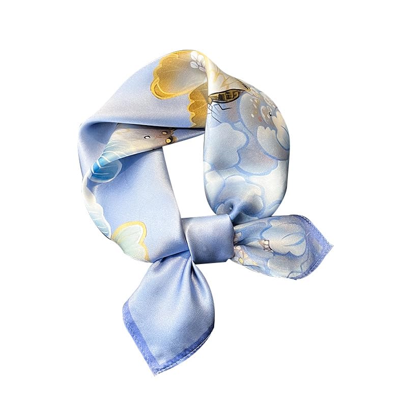 100% Mulberry Silk Neck Scarf - 21'' x 21'' Lightweight Neckerchief - Women Men Small Square Digital Printed Scarves - color: 129