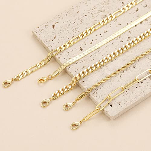 DEARMAY 14K Gold Plated Bracelets for Women, Jewelry Sets Cute Tennis Beaded Bracelets Cuban Link Paperclip Chain Dainty Bracelet Pack Gifts - color: BRACELET-C