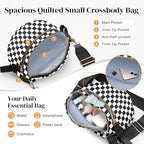 Spacious Nylon Checkered Crossbody Bum Bag for Women, Fashion Checkerboard Fanny Pack Purse with Anti-theft Pocket, Adjustable Wider Strap Wasit Bag (Black-White) - color: black-white