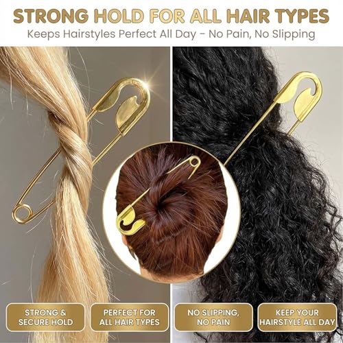 Mega Safety Hairpin - Mega Safety Pin Hairpin, Oversized Metal Hair Pin for Bun & Updo, Stylish Hair Stick Bun Holder - color: Silver