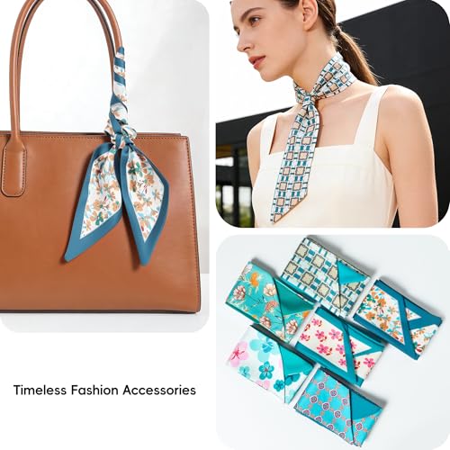 ZXZH 6 Pack Fashion Scarves for Women, Versatile Boho Head Scarf, Satin Scarf for Hair, Neck, Wrist, and Purse Accessories - color: Fresh Teal & Turquoise
