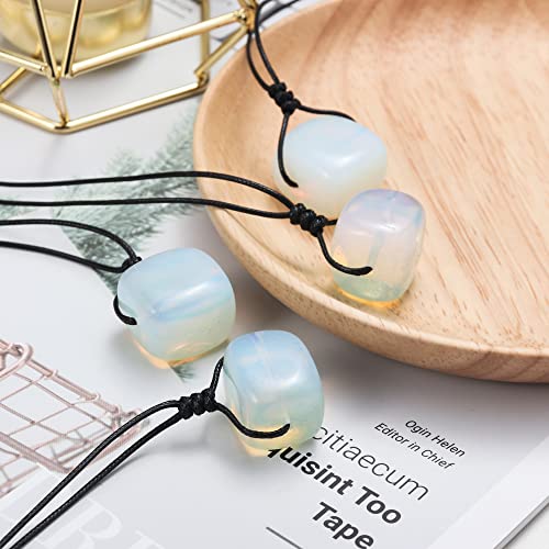 Runyangshi Opal Stone Healing Crystal Square Pendant 0.59"-0.78"(1.5-2cm) Tumbled Polished Stones Necklace Meditation Reiki Energy Amulet Bohemia for Men Women Hand-Woven Rope Gift - color: Opal