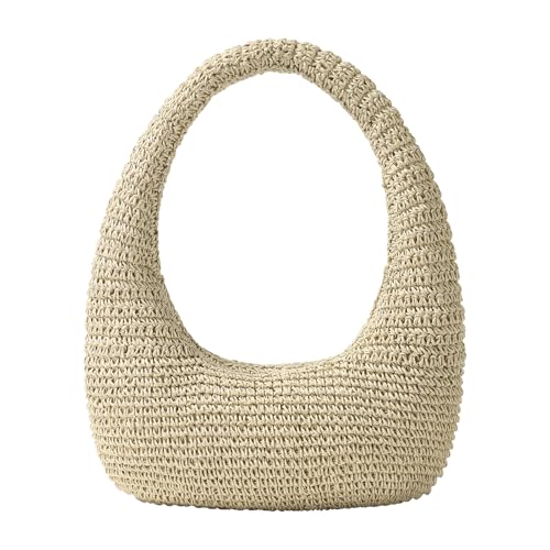 Straw Beach Bag for Women, Summer Tote Bag for Vacation, Hobo Shoulder Bag for Beach Wedding Travel - color: Beige