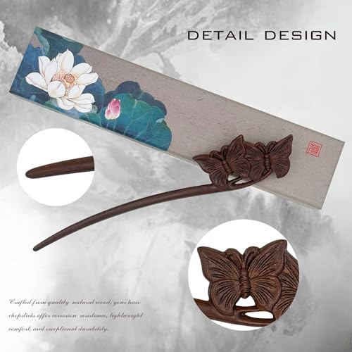Traditional Chinese hair sticks, retro wooden hair pins, used for long hair accessories buns, Hanfu Dressing Accessories（Double Butterfly） - color: Double Butterfly