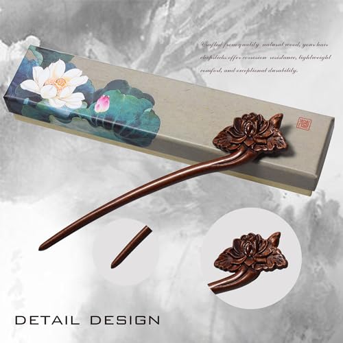 Traditional Chinese Japanese hair sticks, retro wooden hair pins, used for long hair accessories buns, Hanfu Dressing Accessories（lotus flower) - color: lotus flower