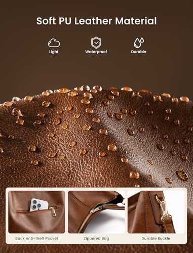 Realer Hobo Crossbody Bags for Women Designer Faux Leather Hobo Handbags Retro Large Size Shoulder Bag Bucket Purse - color: Brown Flower, size: Large-15.2 inch